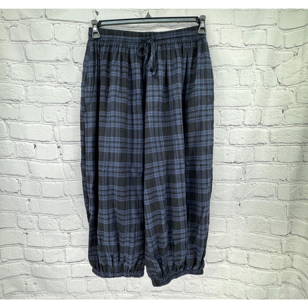 NWT Fashion Nova Jolene Plaid Barrel Pant Women's XL Navy Pockets